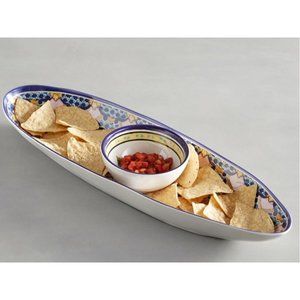 Pottery Barn Del Sol  Melamine Chip & Dip Server  Brand New Gorgeous